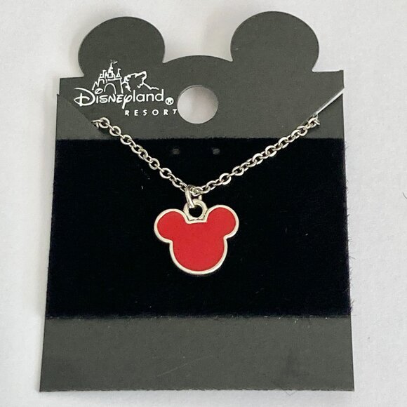 Vintage Disney Mickey Mouse Ears Necklace Icon Charm Red Enamel Disneyana 20" - Picture 6 of 10